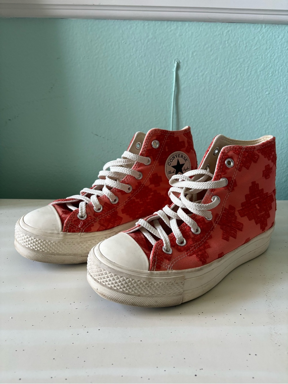 Converse Orange Patterned High-Top Platform Sneakers
